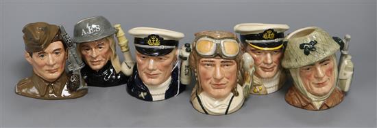 Six Royal Doulton National Service small character jugs, including The Sailor, D6904 (limited edition, no. 111/250)